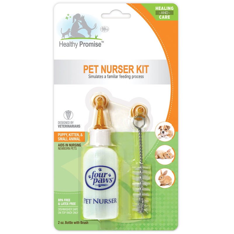 Four Paws Pet Nursing Kit, Feeding Bottle and Brush for Kittens & Puppies, 2 oz. - Image 1