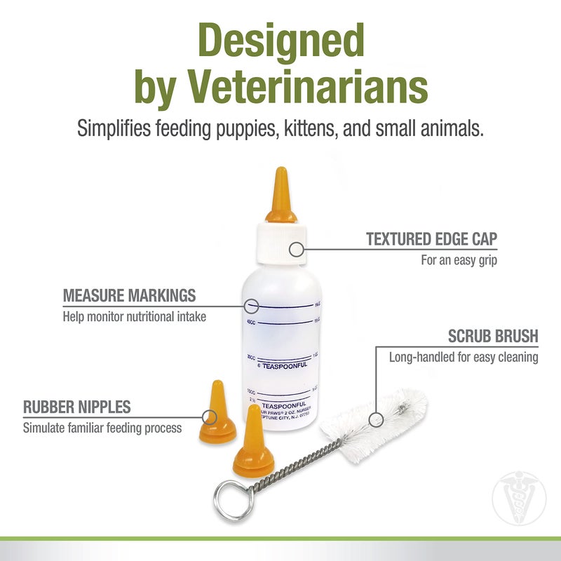 Four Paws Pet Nursing Kit, Feeding Bottle and Brush for Kittens & Puppies, 2 oz. - Image 2