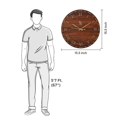 REGIIS OPERA Wooden Round Shape Roman Dial Wall Clock with Golden Hands & Golden Jute Rope Detailing | Silent Quartz Movement Anti Reflection Analog Vintage Clock for Home & Office (Brown, 15.5 Inch) - Image 4
