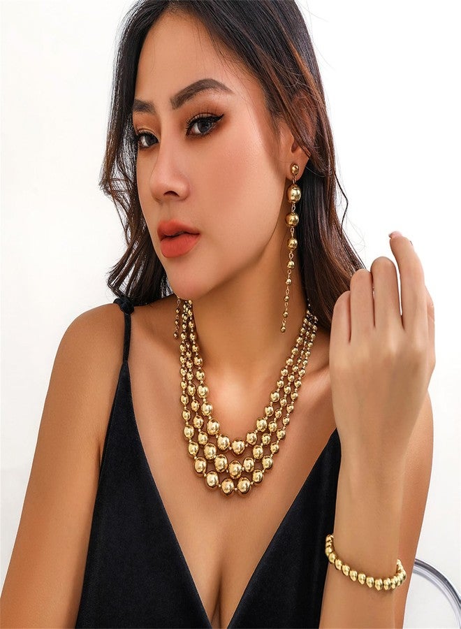 طقم مجوهرات YBMYCM مطلي بالذهب ومزين بالخرز، يتكون من عدة خيوط سميكة، عقد تشوكر، سوار، وأقراط، للنساء - Image 2