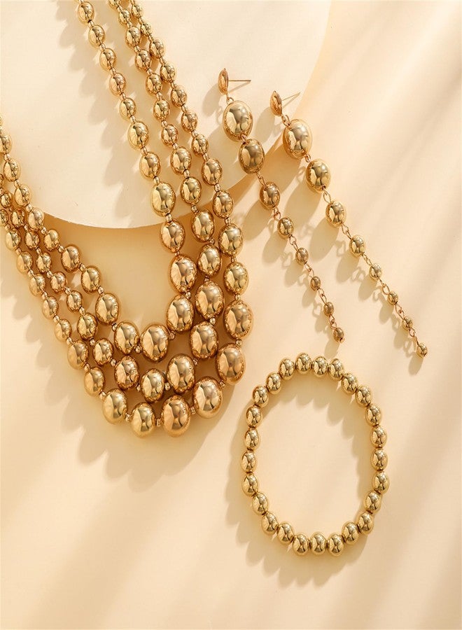 طقم مجوهرات YBMYCM مطلي بالذهب ومزين بالخرز، يتكون من عدة خيوط سميكة، عقد تشوكر، سوار، وأقراط، للنساء - Image 5