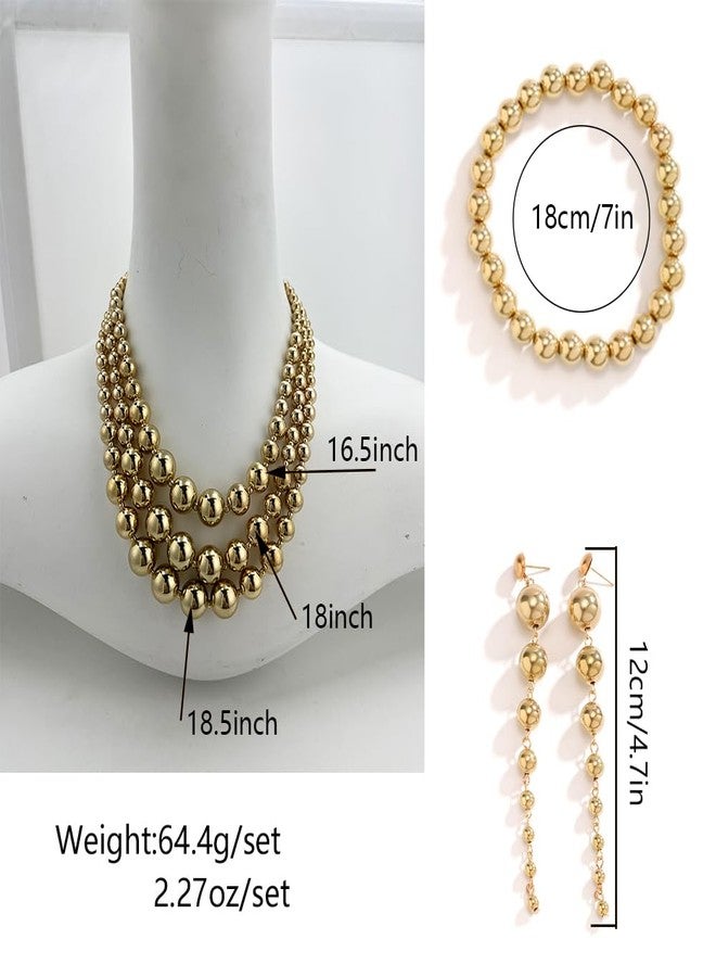 طقم مجوهرات YBMYCM مطلي بالذهب ومزين بالخرز، يتكون من عدة خيوط سميكة، عقد تشوكر، سوار، وأقراط، للنساء - Image 4