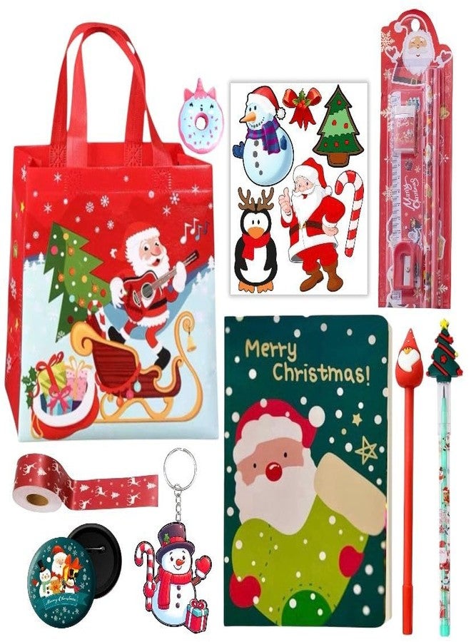Le Delite Xmas Stationery Gift Pack for Kids - Set of 10 Cute Christmas Items Including Pen, Pencil, Diary, Eraser, Keychain & More | Gift Bag for Children - Image 1