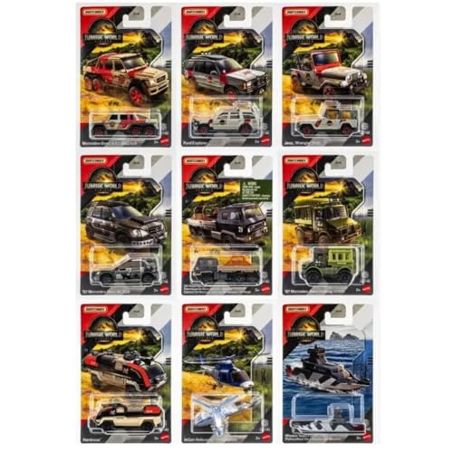 Jurassic World Matchbox Legacy Collection DieCast Vehicles Bundle 9 Pack with Mercedes Ford Jeep Models Ages 3 JGL59956B - Image 1