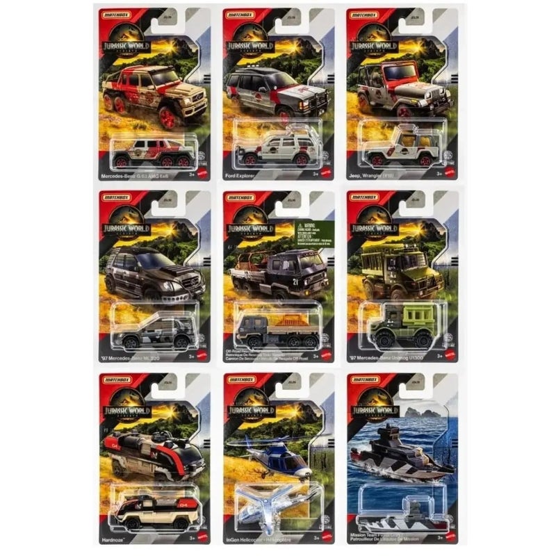 Jurassic World Matchbox Legacy Collection DieCast Vehicles Bundle 9 Pack with Mercedes Ford Jeep Models Ages 3 JGL59956B - Image 2
