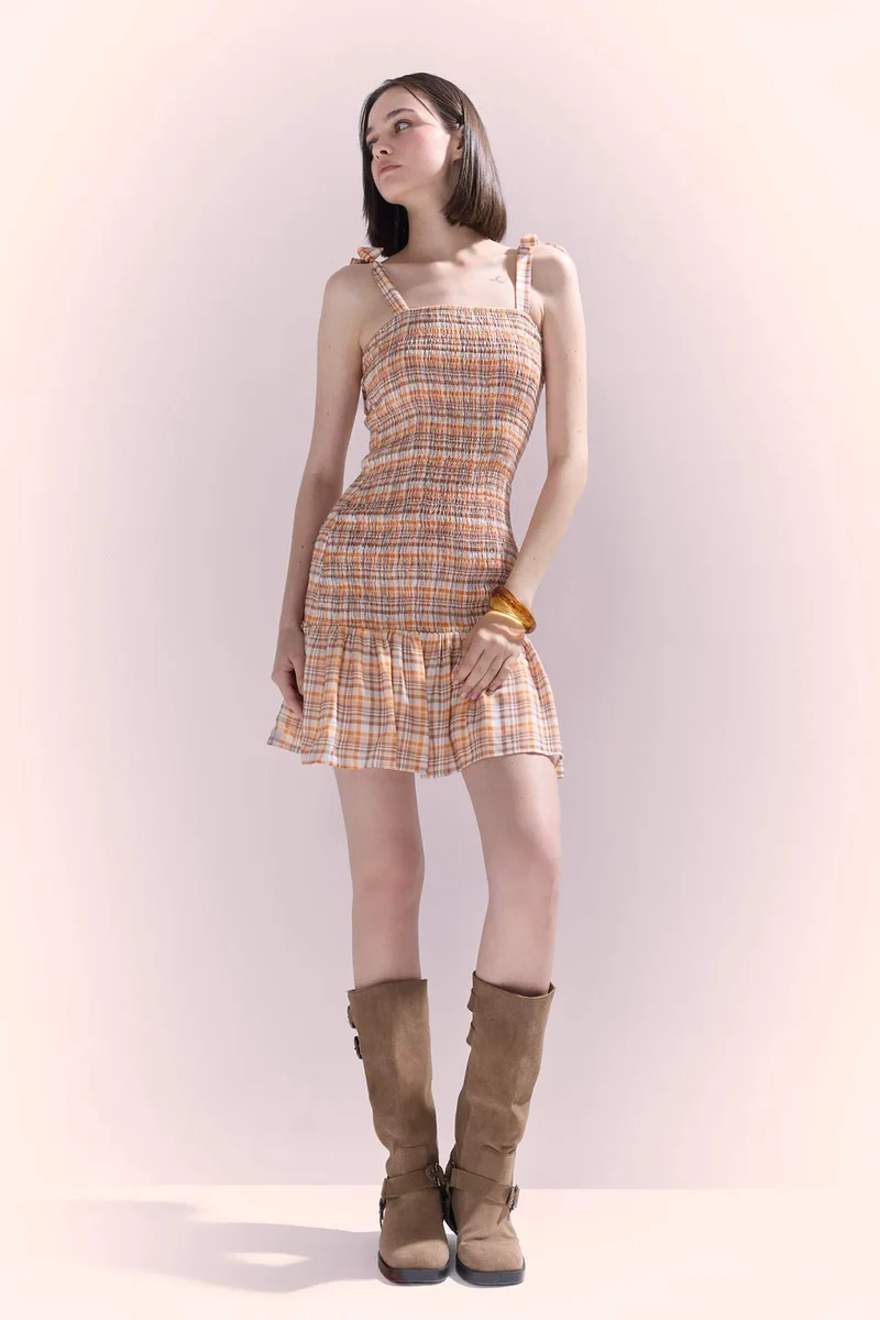 ديفاكتو Strap Plaid Mini Dress