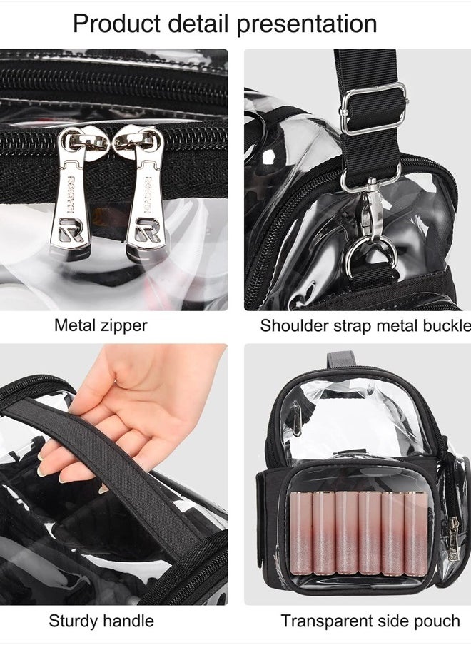 NAONAYA - Makeup Brush Case, Large Makeup Brush Holder Professional Makeup Artist Travel Case Clear Waterproof Cosmetic Organizer Bag, Full Open Easy to Access, with Adjustable Strap and Dividers - Image 1
