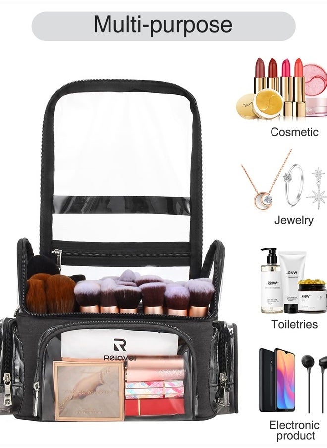 NAONAYA - Makeup Brush Case, Large Makeup Brush Holder Professional Makeup Artist Travel Case Clear Waterproof Cosmetic Organizer Bag, Full Open Easy to Access, with Adjustable Strap and Dividers - Image 1