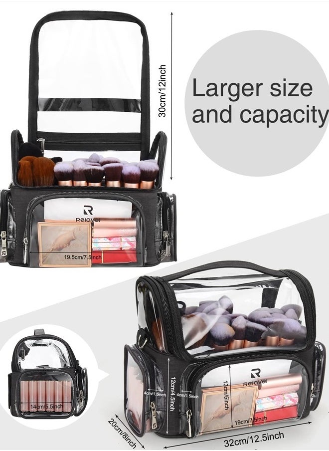 NAONAYA - Makeup Brush Case, Large Makeup Brush Holder Professional Makeup Artist Travel Case Clear Waterproof Cosmetic Organizer Bag, Full Open Easy to Access, with Adjustable Strap and Dividers - Image 1