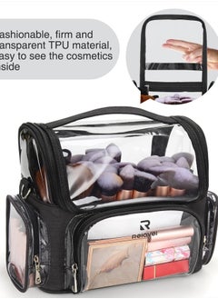 NAONAYA Makeup Brush Case, Large Makeup Brush Holder Professional Makeup Artist Travel Case Clear Waterproof Cosmetic Organizer Bag, Full Open Easy to Access, with Adjustable Strap and Dividers  - Image 2
