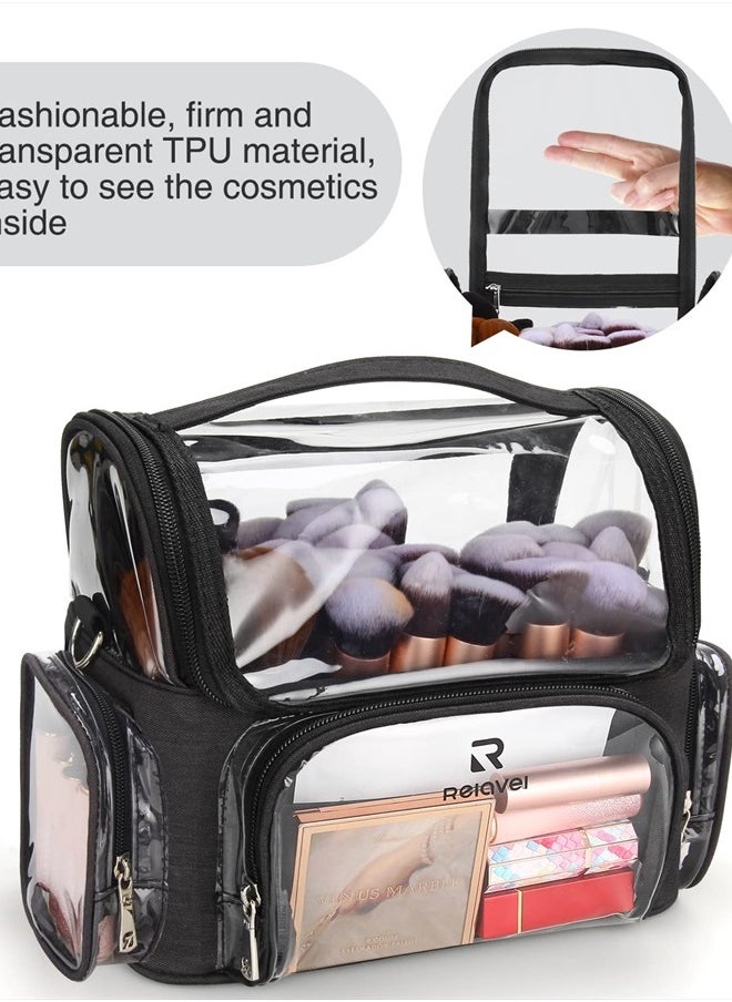NAONAYA - Makeup Brush Case, Large Makeup Brush Holder Professional Makeup Artist Travel Case Clear Waterproof Cosmetic Organizer Bag, Full Open Easy to Access, with Adjustable Strap and Dividers - Image 1