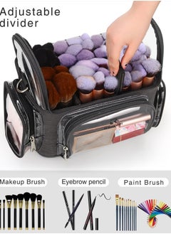NAONAYA Makeup Brush Case, Large Makeup Brush Holder Professional Makeup Artist Travel Case Clear Waterproof Cosmetic Organizer Bag, Full Open Easy to Access, with Adjustable Strap and Dividers  - Image 3