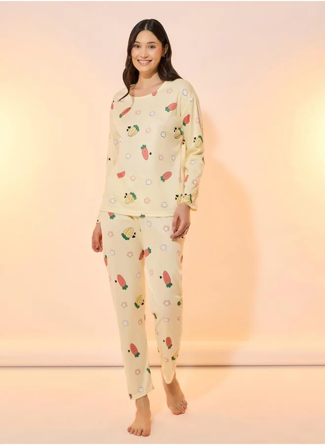 Take Two All Over Print Round Neck T-Shirt & Pyjama Set