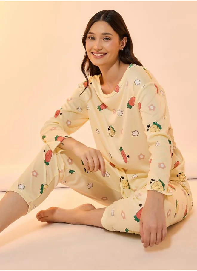 Take Two All Over Print Round Neck T-Shirt & Pyjama Set