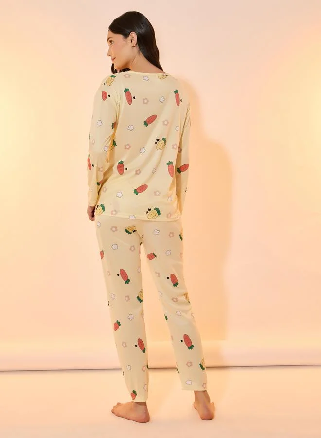 Take Two All Over Print Round Neck T-Shirt & Pyjama Set