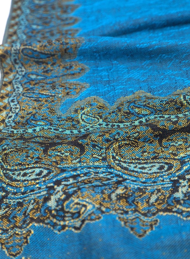 Achillea Soft Silky Reversible Paisley Pashmina Shawl Wrap Scarf w/Fringes (Border Turquoise) - Image 4