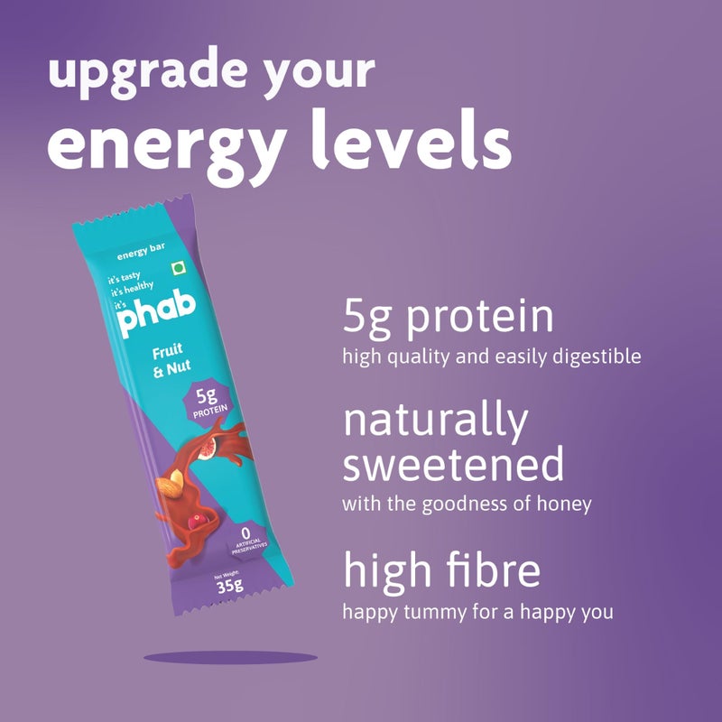 Phab Fruit & Nut 5g Protein Bar | Energy & nutrition | High Fibre & Gut-friendly | Sweetened with Honey,Trans Fat Free & No Preservatives | Loaded With 40% Nuts | Healthy & Tasty (Pack of 6 x 35g) - Image 5
