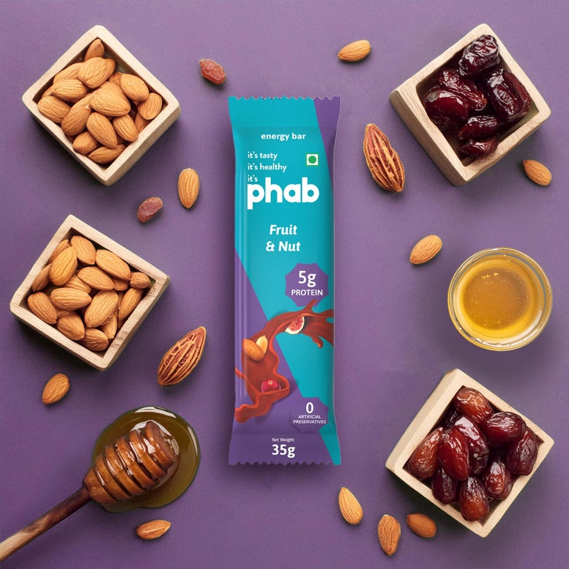 Phab Fruit & Nut 5g Protein Bar | Energy & nutrition | High Fibre & Gut-friendly | Sweetened with Honey,Trans Fat Free & No Preservatives | Loaded With 40% Nuts | Healthy & Tasty (Pack of 6 x 35g) - Image 4