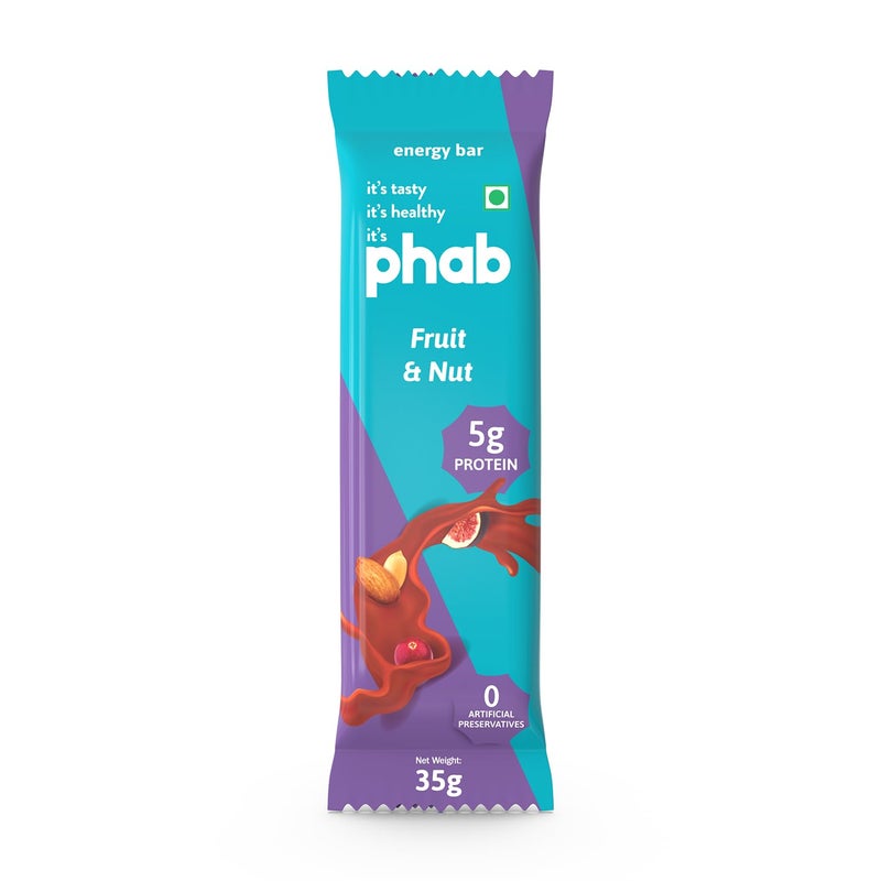 Phab Fruit & Nut 5g Protein Bar | Energy & nutrition | High Fibre & Gut-friendly | Sweetened with Honey,Trans Fat Free & No Preservatives | Loaded With 40% Nuts | Healthy & Tasty (Pack of 6 x 35g) - Image 2