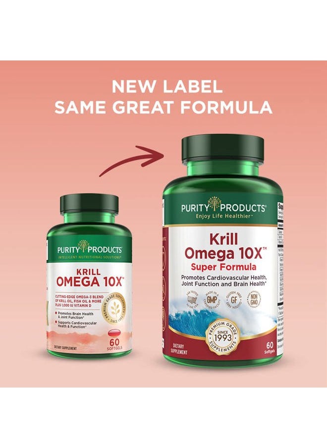Purity Products - Krill Omega-3 10x more EPA and DHA Super Formula Premium PhosphoBoost Krill Oil + Astaxanthin - Supports Joint Comfort + Flexibility - No Fish Burps LemonLock System - 60 SoftGels - Image 1