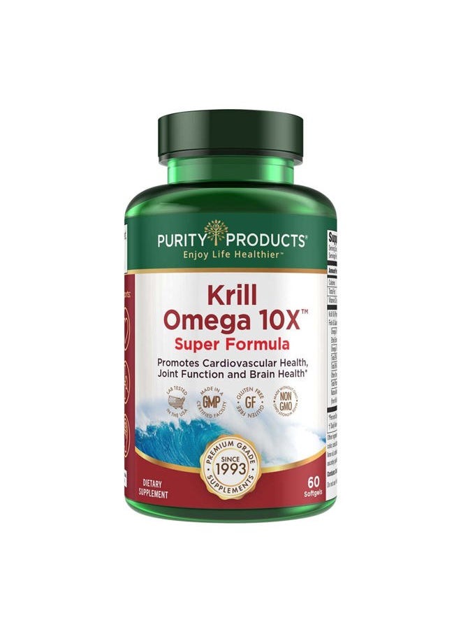 Purity Products - Krill Omega-3 10x more EPA and DHA Super Formula Premium PhosphoBoost Krill Oil + Astaxanthin - Supports Joint Comfort + Flexibility - No Fish Burps LemonLock System - 60 SoftGels - Image 1