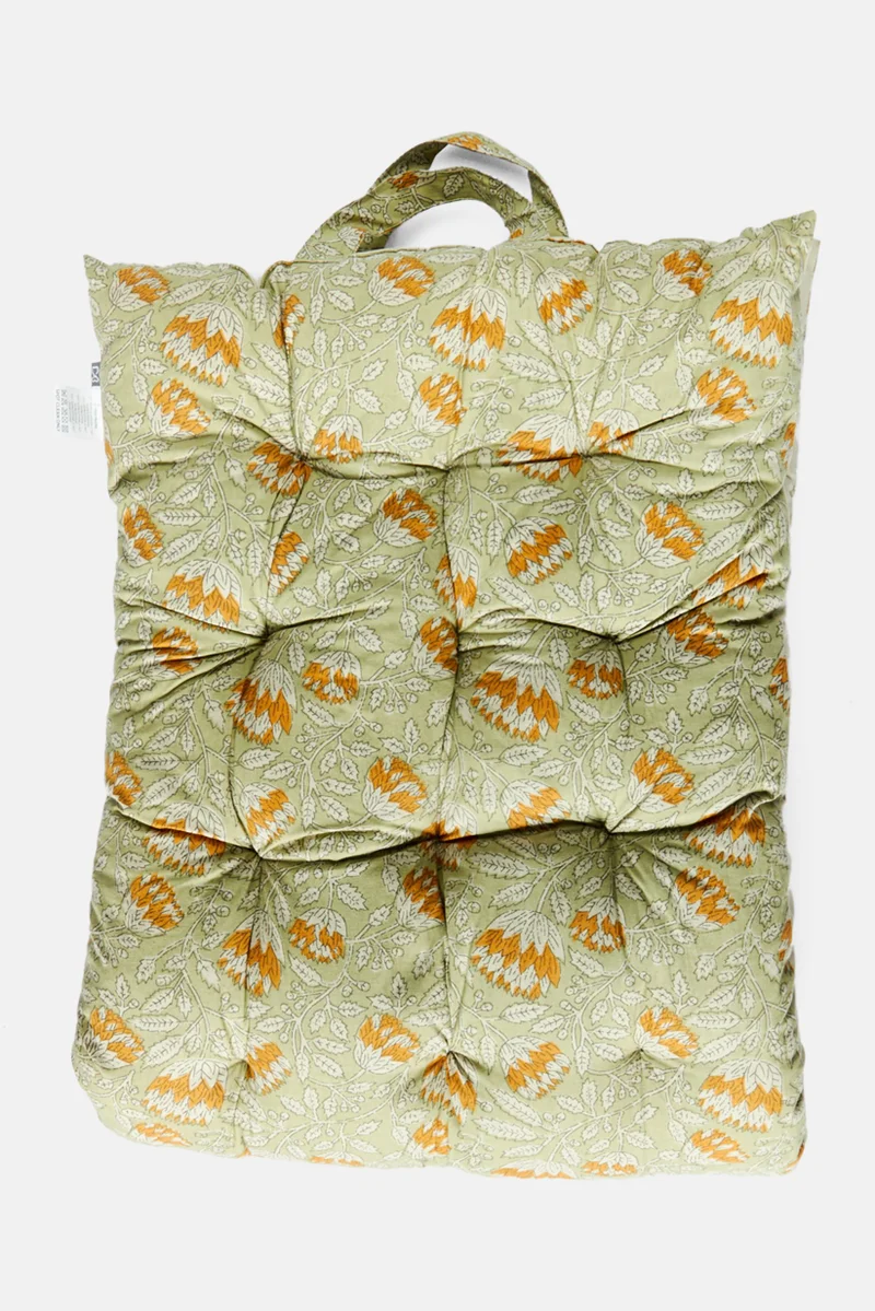 Muy Mucho Floral Print Floor Cushion With Handle 120 L x 42 H x 5,5 W cm, Green Combo
