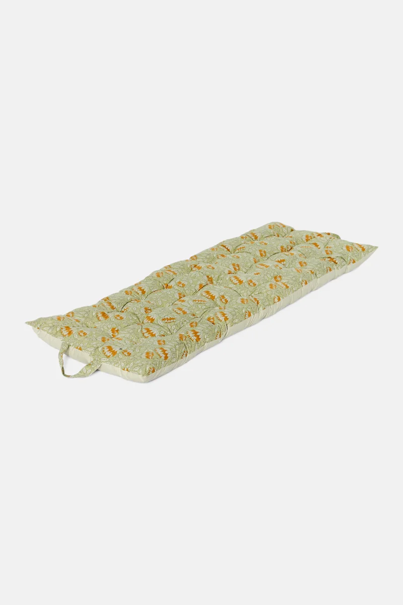 Muy Mucho Floral Print Floor Cushion With Handle 120 L x 42 H x 5,5 W cm, Green Combo