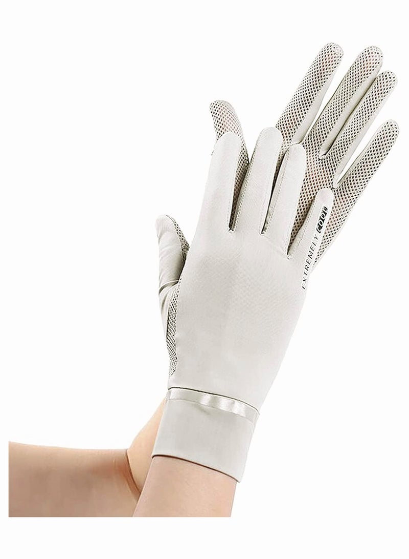 Generic Fegishilly Women Summer UPF 50+ UV Sun Protection Gloves Mesh Cooling Breathable Touchscreen Anti Slip Mittens Full Finger Quick Dry Hand Gloves for Driving Riding Cycling Lady Girls Mitt (White)  - Image 1