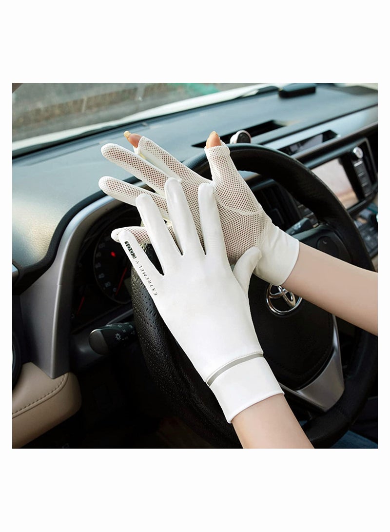 Generic Fegishilly Women Summer UPF 50+ UV Sun Protection Gloves Mesh Cooling Breathable Touchscreen Anti Slip Mittens Full Finger Quick Dry Hand Gloves for Driving Riding Cycling Lady Girls Mitt (White)  - Image 3