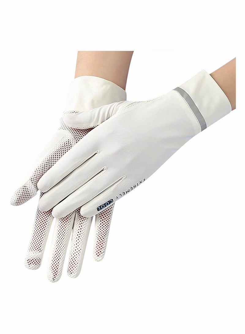Generic Fegishilly Women Summer UPF 50+ UV Sun Protection Gloves Mesh Cooling Breathable Touchscreen Anti Slip Mittens Full Finger Quick Dry Hand Gloves for Driving Riding Cycling Lady Girls Mitt (White)  - Image 2