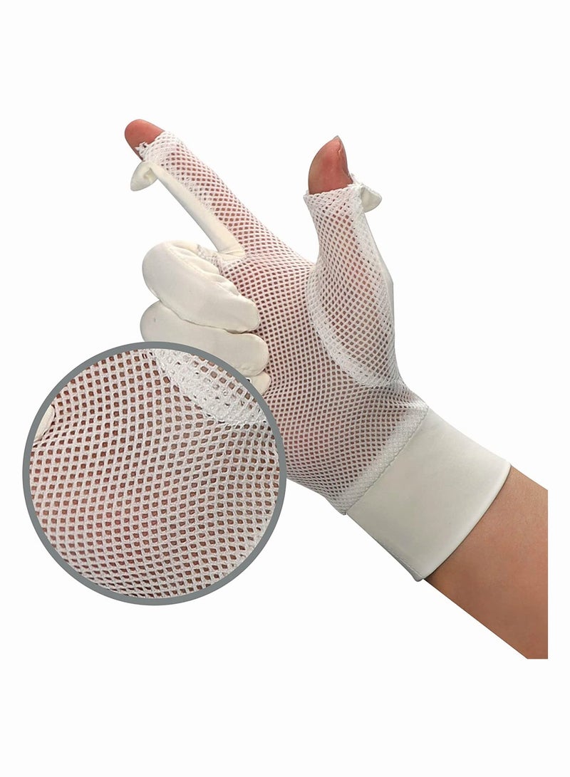 Generic Fegishilly Women Summer UPF 50+ UV Sun Protection Gloves Mesh Cooling Breathable Touchscreen Anti Slip Mittens Full Finger Quick Dry Hand Gloves for Driving Riding Cycling Lady Girls Mitt (White)  - Image 5
