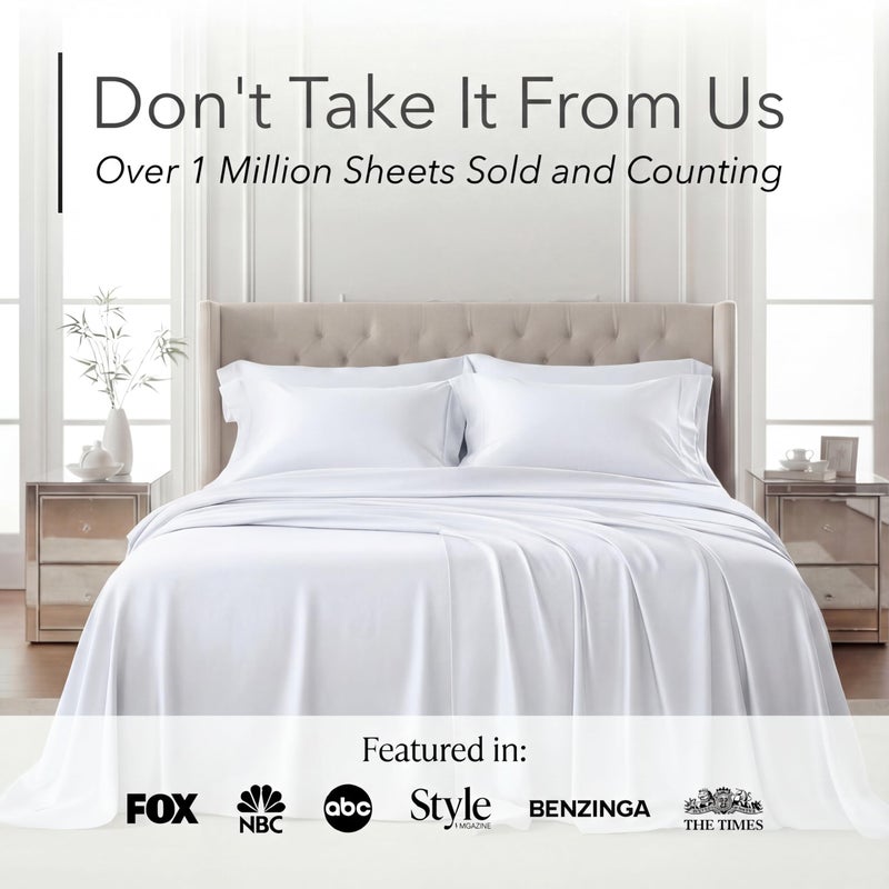 DECOLURE 100% Viscose Derived from Bamboo Sheets California King Size - Luxury 6 Pc Naturally Cooling Sheets, Ultra Soft Bed Set - Deep 17" Pockets, Double Stitching, Oeko Tex Standard (White) - Image 5