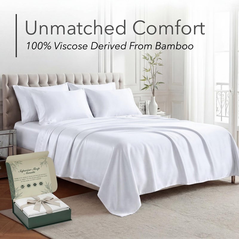 DECOLURE 100% Viscose Derived from Bamboo Sheets California King Size - Luxury 6 Pc Naturally Cooling Sheets, Ultra Soft Bed Set - Deep 17" Pockets, Double Stitching, Oeko Tex Standard (White) - Image 2