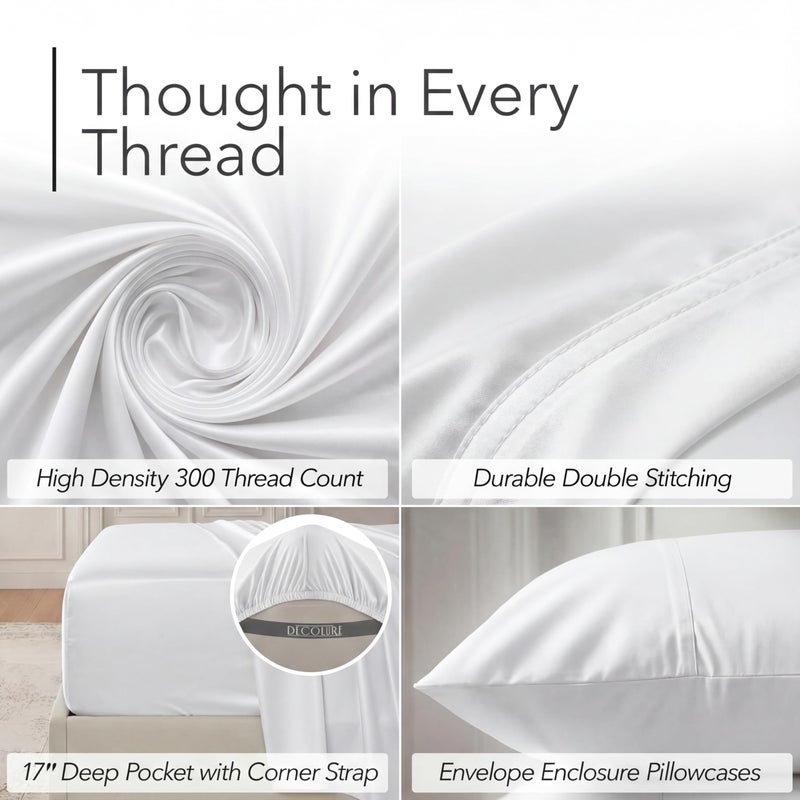 DECOLURE 100% Viscose Derived from Bamboo Sheets California King Size - Luxury 6 Pc Naturally Cooling Sheets, Ultra Soft Bed Set - Deep 17" Pockets, Double Stitching, Oeko Tex Standard (White) - Image 4