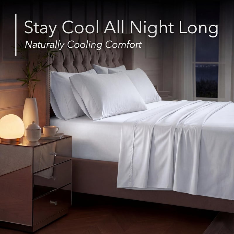 DECOLURE 100% Viscose Derived from Bamboo Sheets California King Size - Luxury 6 Pc Naturally Cooling Sheets, Ultra Soft Bed Set - Deep 17" Pockets, Double Stitching, Oeko Tex Standard (White) - Image 3