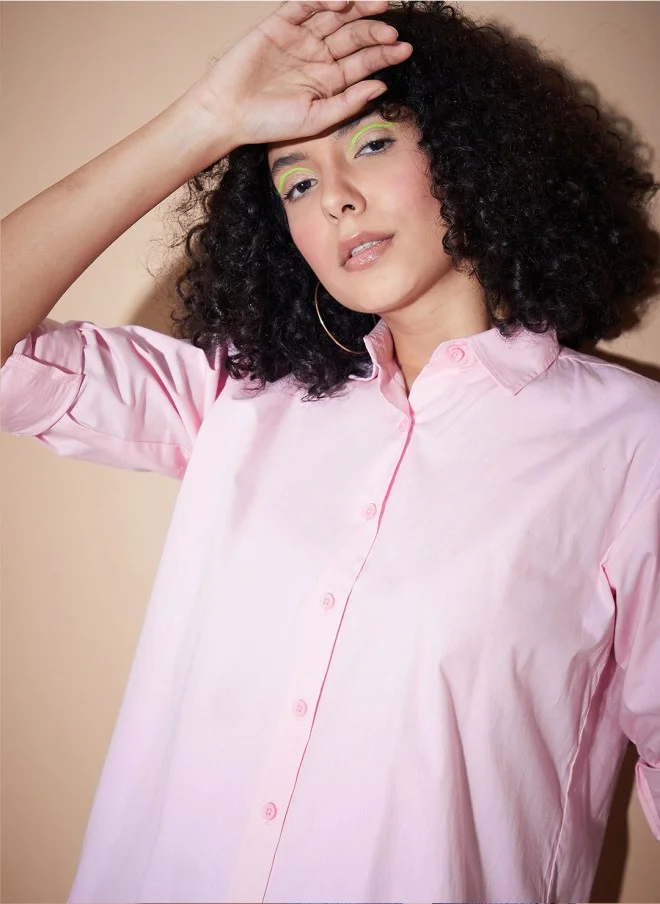 ساسافراس Pink Oversized Cotton Shirt for Women