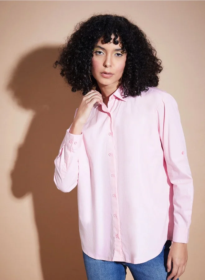 ساسافراس Pink Oversized Cotton Shirt for Women
