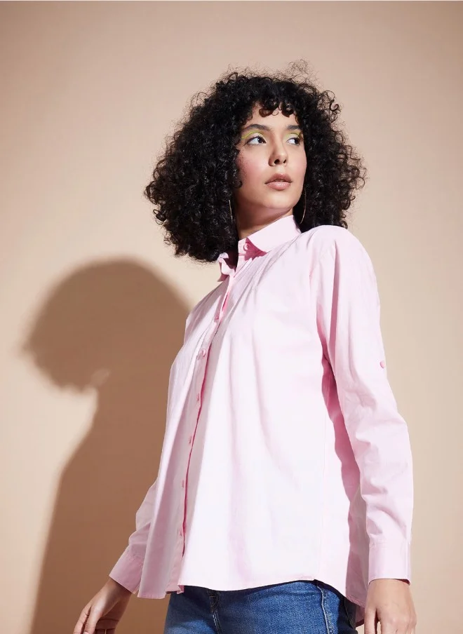 ساسافراس Pink Oversized Cotton Shirt for Women