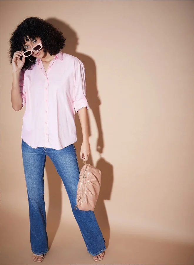 ساسافراس Pink Oversized Cotton Shirt for Women