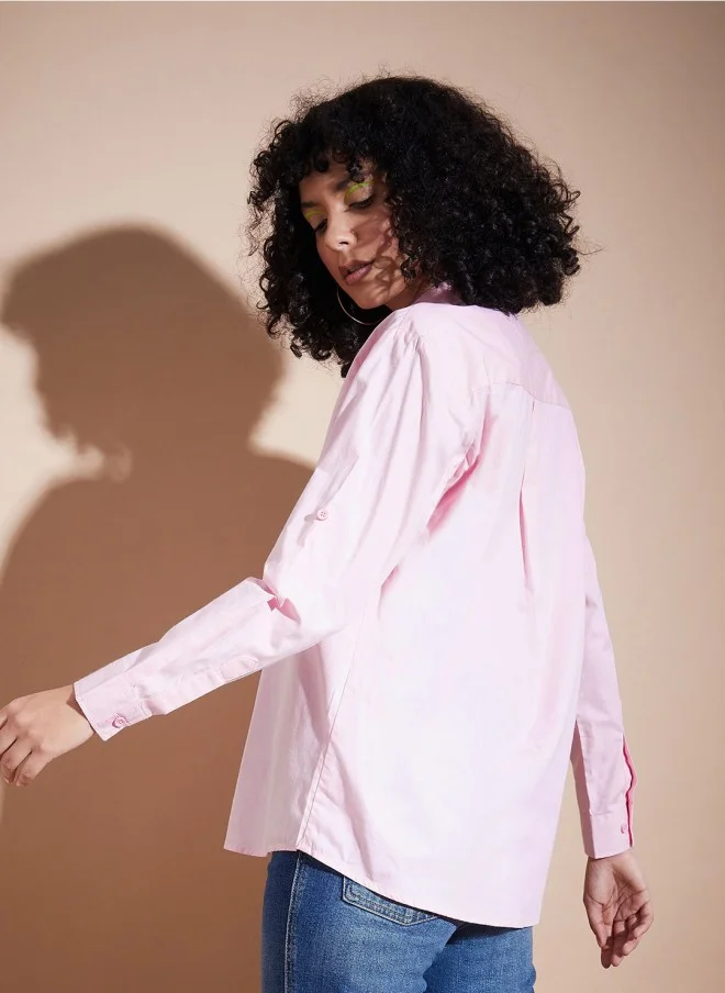 ساسافراس Pink Oversized Cotton Shirt for Women