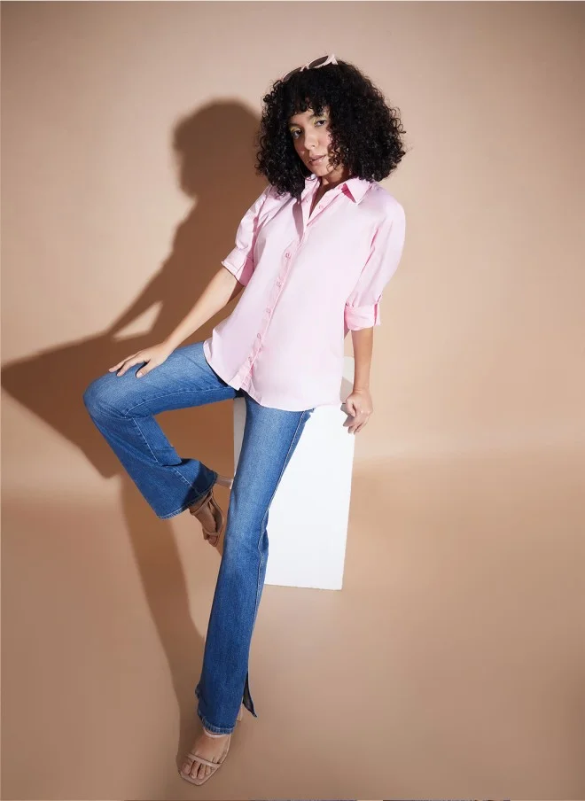 ساسافراس Pink Oversized Cotton Shirt for Women