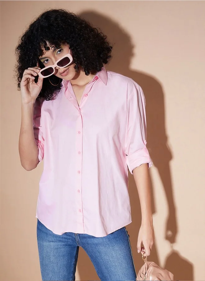 ساسافراس Pink Oversized Cotton Shirt for Women