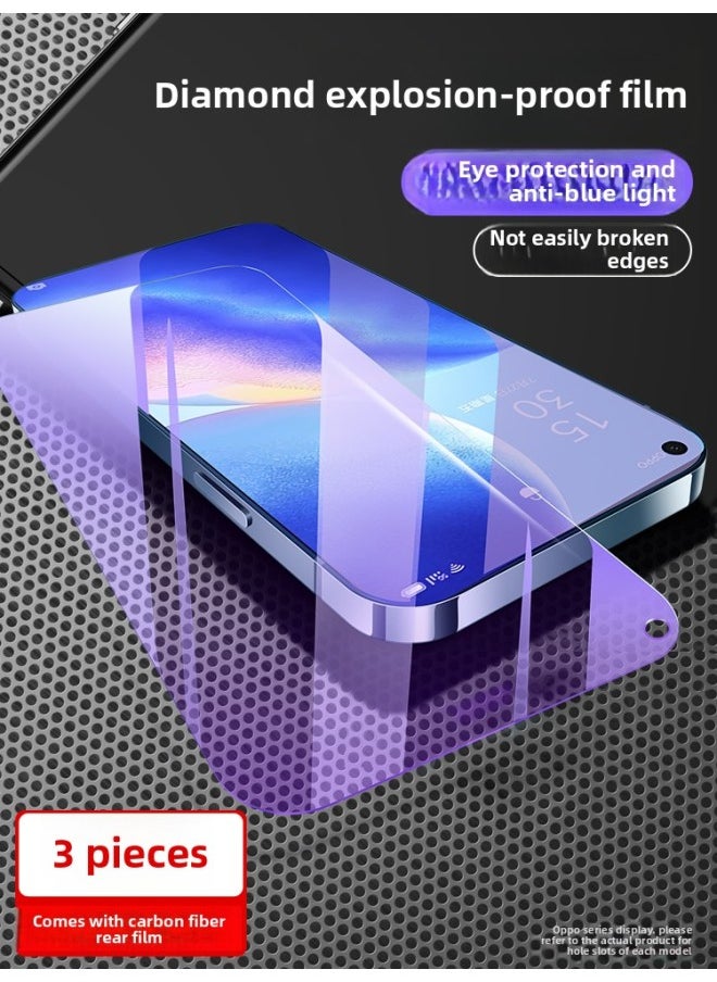 Generic For Opporeno5 Tempered Film 6/7/8Pro/4SE Full Screen HD Mobile Phone Film A72/A93/A11/A-Colour:3 Pieces丨[ultra-clear Eye Protection And Anti-blue Light] Diamond Explosion-proof And Non-breaking Edges*free Back Film`-Size:OPPO R17  - Image 1