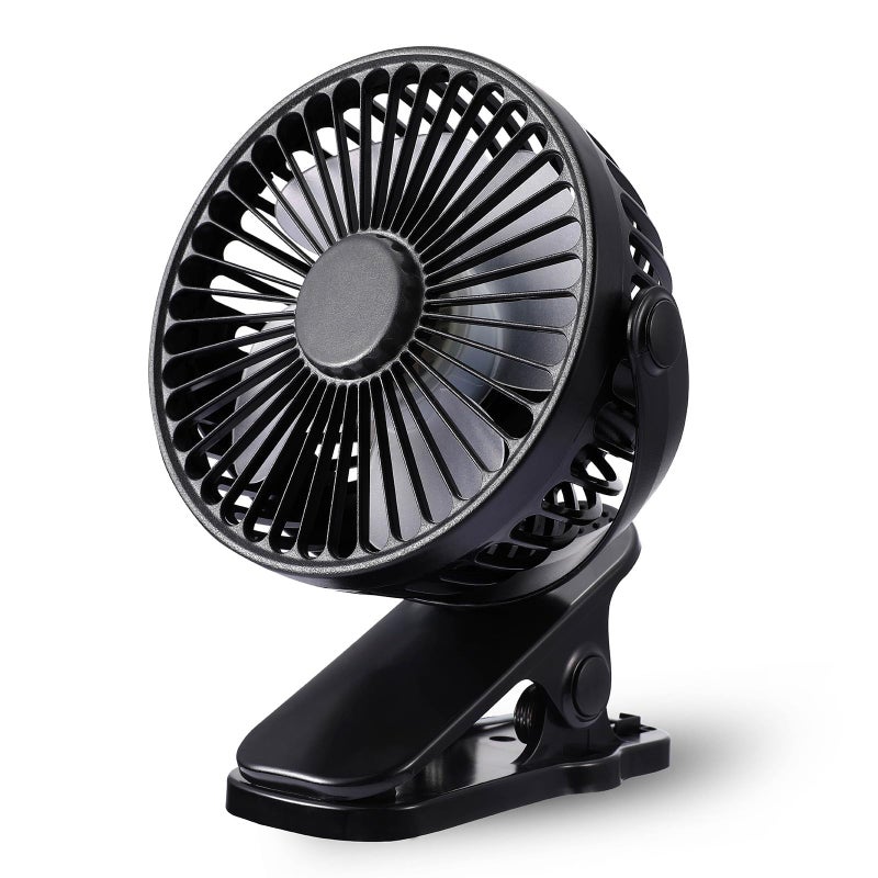 Portable Clip on Fan Rechargeable USB Desk Fans Stroller Fan With TYPEC Port 360 Rotatable Personal Small Mini Table Fan for Home Office Car Seat Crib Camping Clip on Fanblack