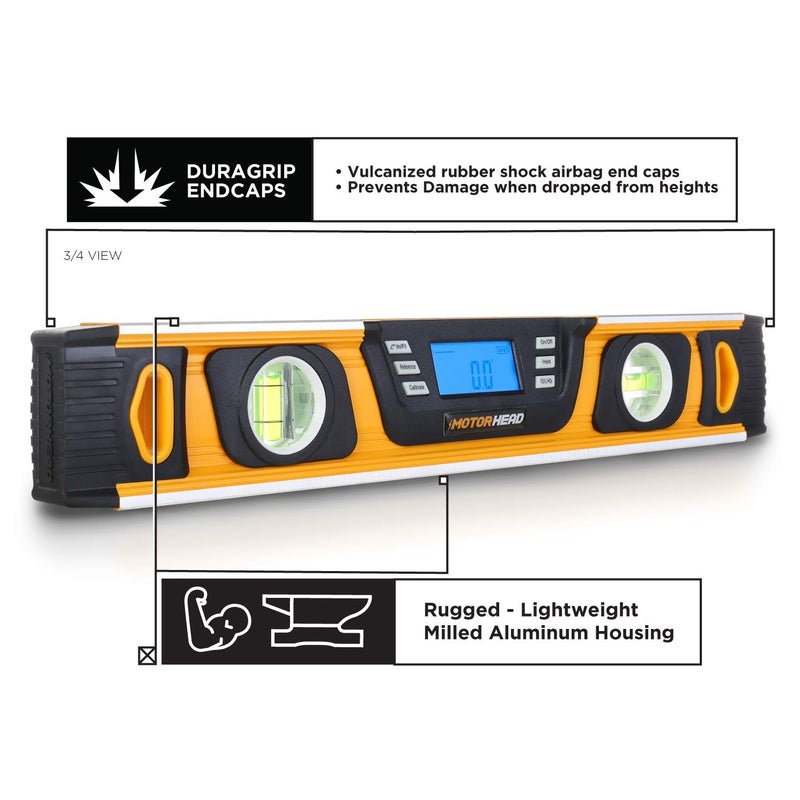 MOTORHEAD 16-Inch 0Â° - 180Â° SMART DIGITAL Level, LCD Screen, Audible Alerts, Water, Dust & Shock Resistant, Magnetic Bottom, Includes Bag, High-Visibility, Solid-Milled Aluminum, USA-Based Support - Image 4