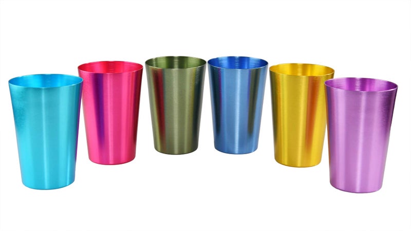 HOMEX Colorful Aluminum Drinking Cups Set of 6 Colored Metal Tumblers Shatter Resistant Stackable 6 Metallic Colors 12 Ounces