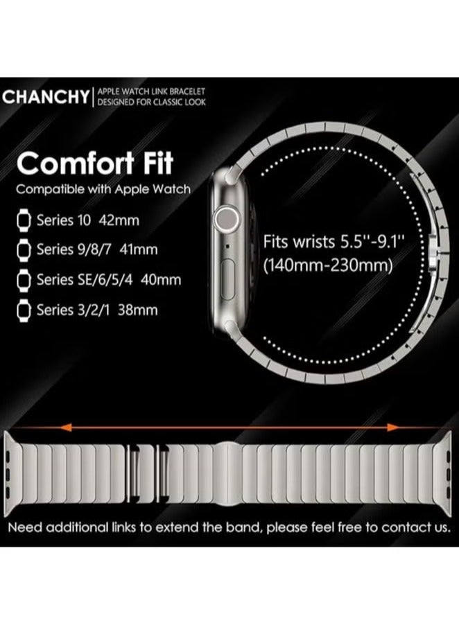 CHANCHY Stainless Steel Band for Apple Watch Ultra 49mm, Series 8 7 6 5 4 3 2 1 – Premium Metal Strap for Men with Secure Folding Clasp | Compatible with 49mm, 45mm, 44mm, 42mm Apple Watch | Durable, Stainless Steel Replacement Wristband - Image 5