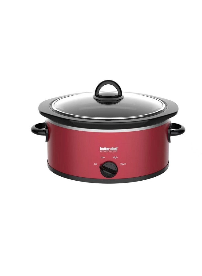 Better Chef Better Chef Oval Slow Cooker | 3-Quart | 3-Tempature Settings | Side Handles | Glass Lid | Enamel Stoneware Insert (Red) 