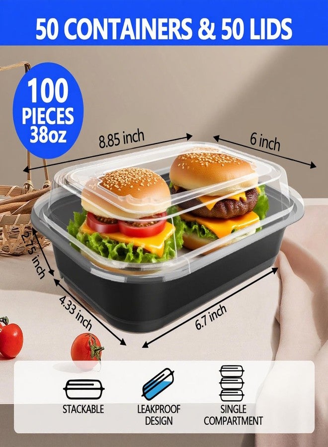 MAXTBEE 50 Pack (100-Piece) - 38oz Meal Prep Containers Salad & Snack Storage for Lunch | BPA Free & Leakproof Food Containers | To Go Take Out Plastic Bento Box | Microwave, Freezer, Dishwasher Safe - Image 3