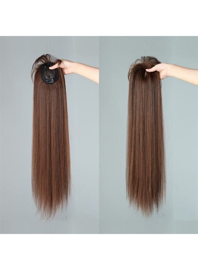 LesafeV 50cm Long Seamless Nature Look Clip in Hairpiece with Side-Fringe Extension Forehead Topper for Women with Thinning Hair Straight Light Brown - Image 2